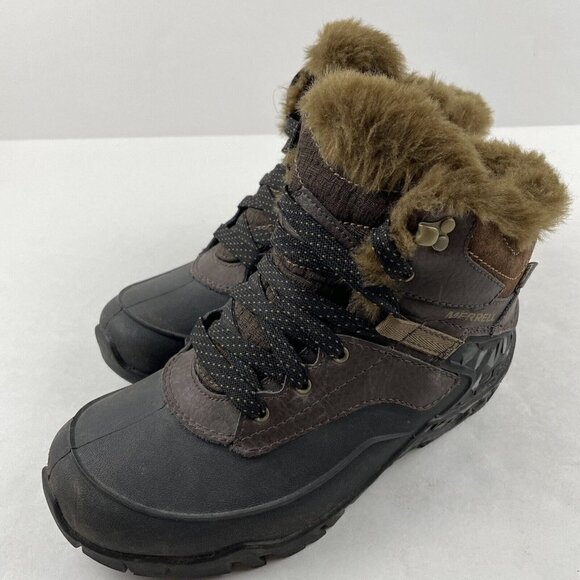 Merrell Aurora 6 Ice+ Boots Women’s 5 Espresso Waterproof Winter Faux Fur 200gm - Picture 2 of 11